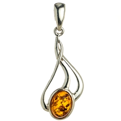 Sterling Silver Pendant With A Honey Amber Drop