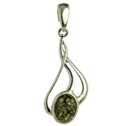 Sterling Silver Pendant With A Green Amber Drop.