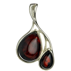 Sterling Silver Pendant With Cherry Amber Drops