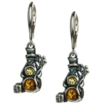 Gift Giving Snowman Silver And Amber Earrings 1.25"