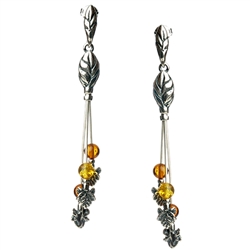 Lovely set of sterling silver and amber dangling earrings.