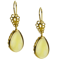Custard amber teardrop earrings set in gold vermeil. Amber is soft, only slightly harder than talc, and should be treated with care.