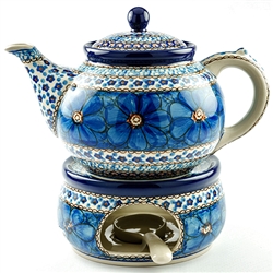 Polish Pottery 40 oz. Teapot and Warmer Set. Hand made in Poland. Pattern U408 designed by Jacek Chyla.