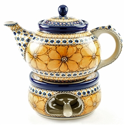 Polish Pottery 40 oz. Teapot and Warmer Set. Hand made in Poland. Pattern U408B designed by Jacek Chyla.