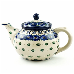 Polish Pottery 40 oz. Teapot. Hand made in Poland and artist initialed.