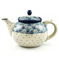 Polish Pottery 40 oz. Teapot. Hand made in Poland and artist initialed.