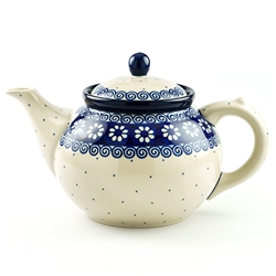 Polish Pottery 40 oz. Teapot. Hand made in Poland and artist initialed.