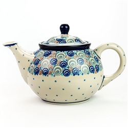 Polish Pottery 30 oz. Teapot. Hand made in Poland and artist initialed.