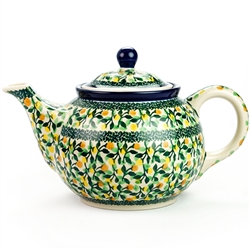 Polish Pottery 30 oz. Teapot. Hand made in Poland and artist initialed.