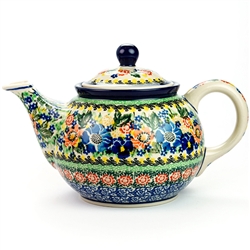 Polish Pottery 30 oz. Teapot. Hand made in Poland. Pattern U4635 designed by Maria Starzyk.