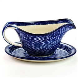 Polish Pottery 20 oz. Gravy Boat 3 piece set. Hand made in Poland. Pattern U1123 designed by Maria Ciszewska.