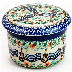 Polish Pottery 4.5" European Butter Crock. Hand made in Poland. Pattern U1879 designed by Malgorzata Mierzwa.