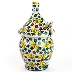 Polish Pottery 7" Honey Jar. Hand made in Poland. Pattern U9966 designed by Jacek Chyla.