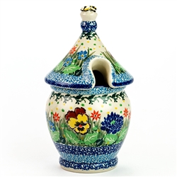 Polish Pottery 7" Honey Jar. Hand made in Poland. Pattern U3843 designed by Teresa Liana.