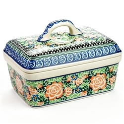 Polish Pottery 5.5" Butter Box. Hand made in Poland. Pattern U1746 designed by Maria Starzyk.