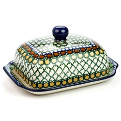 Polish Pottery 7" Butter Dish. Hand made in Poland. Pattern U83 designed by Teresa Liana.