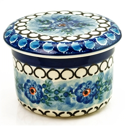 Polish Pottery 4.5" European Butter Crock. Hand made in Poland. Pattern U488 designed by Anna Pasierbiewicz.