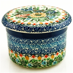 Polish Pottery 4.5" European Butter Crock. Hand made in Poland. Pattern U3727 designed by Teresa Liana.