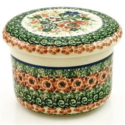 Polish Pottery 4.5" European Butter Crock. Hand made in Poland. Pattern U4418 designed by Maria Starzyk.