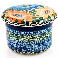 Polish Pottery 4.5" European Butter Crock. Hand made in Poland. Pattern U1097 designed by Maria Starzyk.