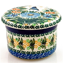 Polish Pottery 4.5" European Butter Crock. Hand made in Poland. Pattern U2555 designed by Krystyna Deptula.