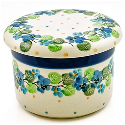 Polish Pottery 4.5" European Butter Crock. Hand made in Poland and artist initialed.