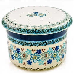 Polish Pottery 4.5" European Butter Crock. Hand made in Poland and artist initialed.