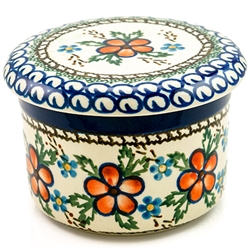 Polish Pottery 4.5" European Butter Crock. Hand made in Poland and artist initialed.