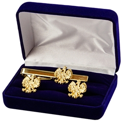 Beautiful gold plate cuff links and tie bar set. Shipped in a presentation box as show.