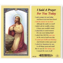Polish Art Center - I Said a Prayer For You Today - Holy Card.  Plastic Coated. Picture and prayer is on the front, text is on the back of the card.