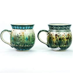 Polish Pottery Bubble Mugs, Set of 2. Hand made in Poland. Pattern U803/U1416 designed by Krystyna Dacyszyn.