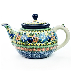 Polish Pottery 40 oz. Teapot. Hand made in Poland. Pattern U4635 designed by Maria Starzyk.