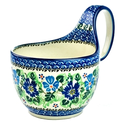 Polish Pottery 14 oz. Soup Bowl with Handle. Hand made in Poland. Pattern U1810 designed by Danuta Skiba.