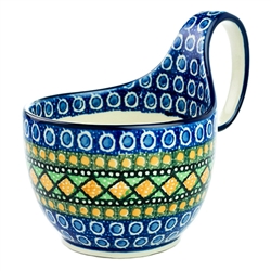 Polish Pottery 14 oz. Soup Bowl with Handle. Hand made in Poland. Pattern U323 designed by Maria Starzyk.