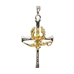 Beautiful Polish sterling silver eagle cross and sabre. Features a 24k gold plated over silver Polish Eagle/Sabre and the patriotic motto "Bog, Honor, Ojczyzny (God, Honor, Country) imprinted on the cross. Size approx 1.5" x 1". Made In Poland