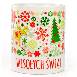 This attractive Christmas ceramic mug with Happy Holidays in Polish. Hand wash only.