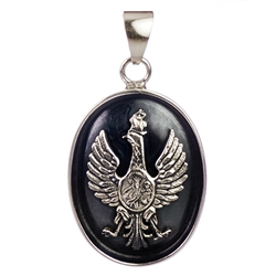 Hand made in Poland. Size is approx 1.75" x 1". Centered in the Eagle is Our Lady Of Czestochowa.  Sterling silver.