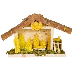 11 piece set of pure Polish beeswax figures set in a wooden nativity and nestled in a soft bed of dried moss. Create your own Nativity scene! Makes a great Christmas present. Hand made in Poland.  Size is approx 9" tall x 15" long x 4" wide.