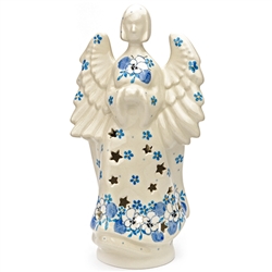 Polish Pottery 9" Angel Tealight Holder. Hand made in Poland and artist initialed.