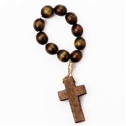 Polish Wooden Finger Rosary features 10 beads on a string ring.  Made in Poland.