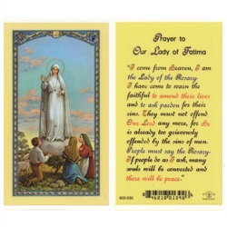Polish Art Center - Our Lady of Fatima - Holy Card.  Plastic Coated. Picture and prayer is on the front, text is on the back of the card.