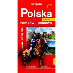 Large folding road map featuring the location of 238 castles/palaces remaining in Poland today. The reverse side describes (in Polish) a short history of each site and a color illustration.  Polish text only.