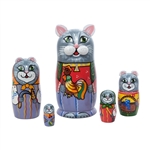 Cat Peasant Family Doll 5pc./6" tall