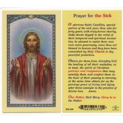 Prayer for the Sick - St. Camillus.  Plastic Coated. Picture is on the front, text is on the back of the card.
