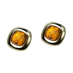 Honey Amber Stud Earrings .6" Square