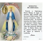 Saint Bernadette - Polish - Modlitwa Sw. Bernarda  - Holy Card Plastic Coated with Medallion. Picture is on the front, Polish text is on the back of the card. Note: the plastic is slightly 'wrinkled' around the medallion which is not meant to be removed.