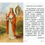 Saint Barbara - Sw. Barbara Holy Card with Medallion.   Holy Card Plastic Coated. Picture is on the front, Polish text is on the back of the card. Note: the plastic is slightly 'wrinkled' around the medallion which is not meant to be removed.