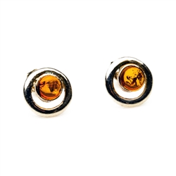 Gorgeous Baltic Amber round stud earrings surrounded with a ring of Sterling Silver.