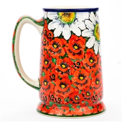 Polish Pottery .5 L Stein. Hand made in Poland. Pattern U4725 designed by Teresa Liana.