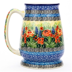 Polish Pottery .75 L Stein. Hand made in Poland. Pattern U4779 designed by Teresa Liana.